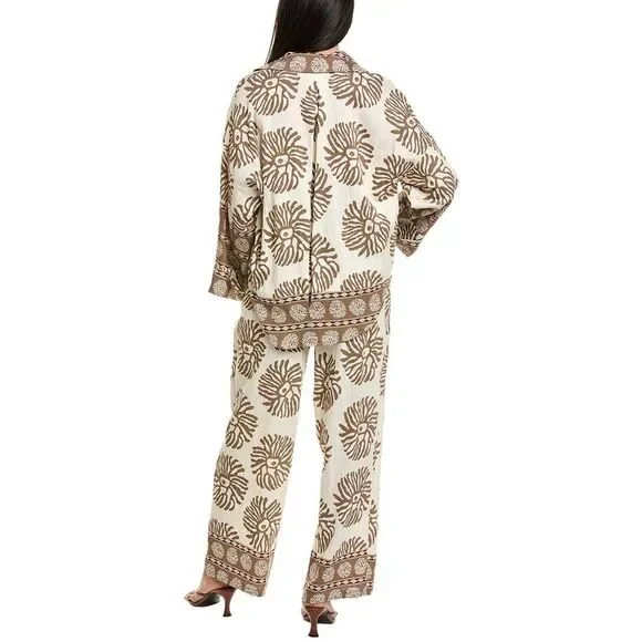 Beulah Womens 2Pc Top & Pant Set, Brown - Picture 2 of 3